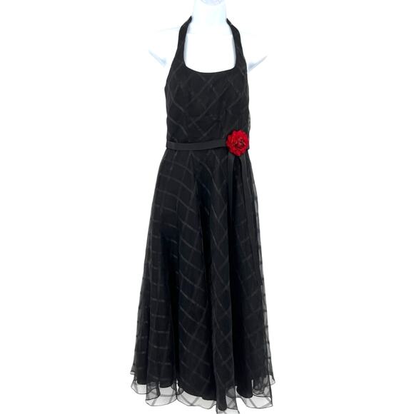 Vtg Y2K Betsy and Adam Ball Dress Sz 8 Rosette Tulle Halter Gothic Prom Formal - Picture 1 of 12